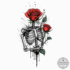 A skeleton watering a single living rose, art... - эскиз тату (№1754024230_0, 01.08.2025 04:57) — tattoo-photo.ru