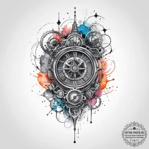 Time machine, concept art for tattoo, waterco... - эскиз тату (№1754025217_0, 01.08.2025 05:13) — tattoo-photo.ru
