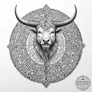 Minotaur in a labyrinth (the scene) - эскиз тату (№1754025412_0, 01.08.2025 05:16) — tattoo-photo.ru