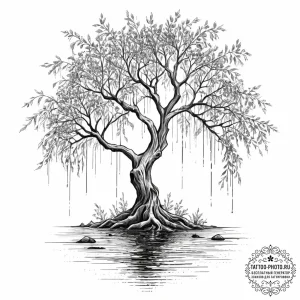 Tattoo sketch an abstract weeping willow tree... - эскиз тату (№1754029177_0, 01.08.2025 06:19) — tattoo-photo.ru