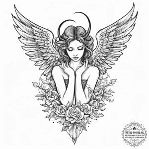 Angel and demon, tattoo flash sheet design, b... - эскиз тату (№1754030367_0, 01.08.2025 06:39) — tattoo-photo.ru