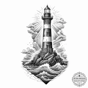 Tattoo sketch a lighthouse beam cutting throu... - эскиз тату (№1754031356_0, 01.08.2025 06:55) — tattoo-photo.ru