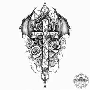 Tattoo sketch a dragon's wing casting a shado... - эскиз тату (№1754032754_0, 01.08.2025 07:19) — tattoo-photo.ru