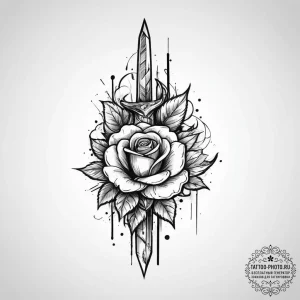 Dagger and rose, artistic tattoo sketch, on a... - эскиз тату (№1754036717_0, 01.08.2025 08:25) — tattoo-photo.ru
