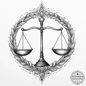 Tattoo sketch libra's scales, one pan realist... - эскиз тату (№1754037115_0, 01.08.2025 08:31) — tattoo-photo.ru