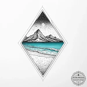A pristine, white sand beach with crystal cle... - эскиз тату (№1754038899_0, 01.08.2025 09:01) — tattoo-photo.ru