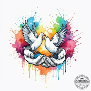 Tattoo design a pair of hands releasing a dov... - эскиз тату (№1754039493_0, 01.08.2025 09:11) — tattoo-photo.ru