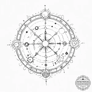 Tattoo sketch a cosmic dotwork sky with the z... - эскиз тату (№1754040892_0, 01.08.2025 09:34) — tattoo-photo.ru