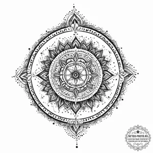 Tattoo design: a geometric mandala incorporat... - эскиз тату (№1754042128_0, 01.08.2025 09:55) — tattoo-photo.ru
