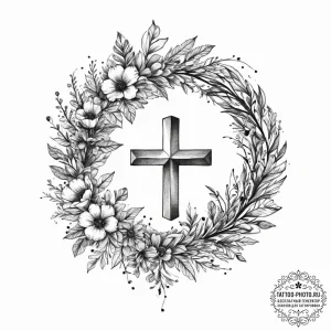 Tattoo design a floral wreath enclosing a per... - эскиз тату (№1754042341_0, 01.08.2025 09:59) — tattoo-photo.ru