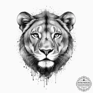 Tattoo sketch a powerful lioness face, serene... - эскиз тату (№1754043562_0, 01.08.2025 10:19) — tattoo-photo.ru