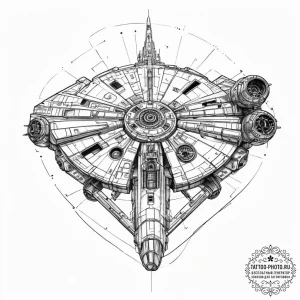 The millennium falcon blueprint, tattoo sketc... - эскиз тату (№1754043769_0, 01.08.2025 10:22) — tattoo-photo.ru
