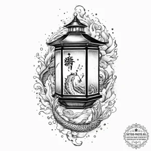 Tattoo sketch a stylized lantern illuminating... - эскиз тату (№1754043977_0, 01.08.2025 10:26) — tattoo-photo.ru