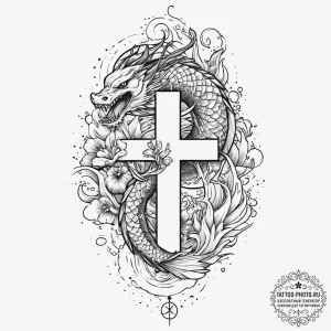 The leviathan cross, tattoo line art, rough s... - эскиз тату (№1754046827_0, 01.08.2025 11:13) — tattoo-photo.ru