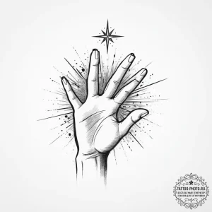 Tattoo design a hand reaching for a star, sym... - эскиз тату (№1754047031_0, 01.08.2025 11:17) — tattoo-photo.ru