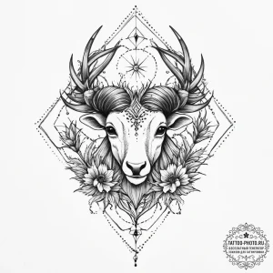 Tattoo sketch a zodiac animal integrated with... - эскиз тату (№1754047837_0, 01.08.2025 11:30) — tattoo-photo.ru