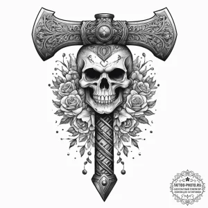 Tattoo sketch a barbarian's axe with a skull... - эскиз тату (№1754052475_0, 01.08.2025 12:47) — tattoo-photo.ru