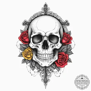 Skull in mirror, artistic tattoo sketch, vibr... - эскиз тату (№1754053489_0, 01.08.2025 13:04) — tattoo-photo.ru