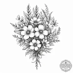 Tattoo design a small bouquet of wildflowers,... - эскиз тату (№1754054092_0, 01.08.2025 13:14) — tattoo-photo.ru