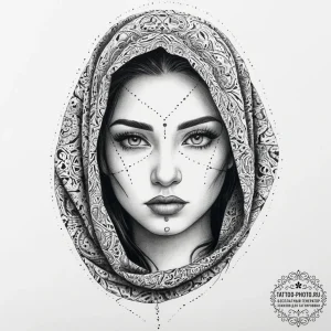 Tattoo sketch a veiled woman's face, with onl... - эскиз тату (№1754057758_0, 01.08.2025 14:15) — tattoo-photo.ru