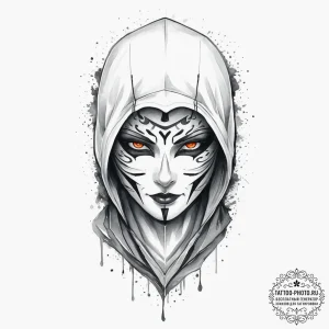 Tattoo design a rogue's hood and mask with gl... - эскиз тату (№1754058159_0, 01.08.2025 14:22) — tattoo-photo.ru