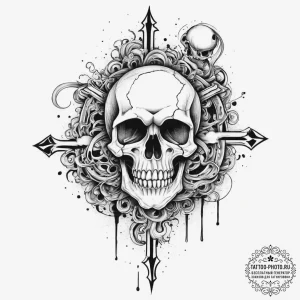 Tattoo sketch a "game over" skull in pixel ar... - эскиз тату (№1754062386_0, 01.08.2025 15:33) — tattoo-photo.ru