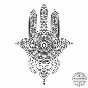 Hamsa, concept art for tattoo, black outline... - эскиз тату (№1754062589_0, 01.08.2025 15:36) — tattoo-photo.ru