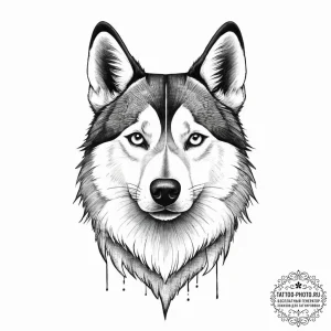 Husky, tattoo drawing outline, bold outlines,... - эскиз тату (№1754064838_0, 01.08.2025 16:13) — tattoo-photo.ru