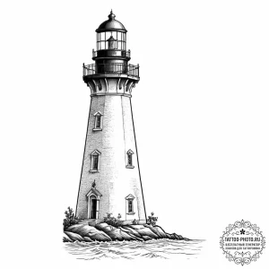 A shot of a lighthouse keeper looking out to... - эскиз тату (№1754065040_0, 01.08.2025 16:17) — tattoo-photo.ru