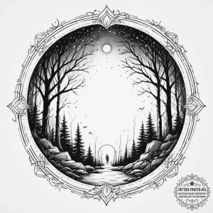 Tattoo sketch a glowing portal frame in a dar... - эскиз тату (№1754065444_0, 01.08.2025 16:24) — tattoo-photo.ru