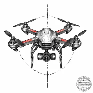Tattoo sketch a small, stylized drone with gl... - эскиз тату (№1754069914_0, 01.08.2025 17:38) — tattoo-photo.ru