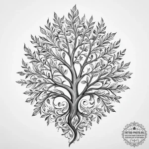 Tattoo sketch a tree with leaves for personal... - эскиз тату (№1754070114_0, 01.08.2025 17:41) — tattoo-photo.ru