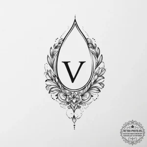 Tattoo design a small, elegant initial behind... - эскиз тату (№1754070313_0, 01.08.2025 17:45) — tattoo-photo.ru