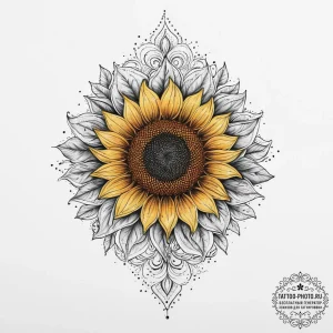 Tattoo design a minimalist sunflower, its see... - эскиз тату (№1754071534_0, 01.08.2025 18:05) — tattoo-photo.ru