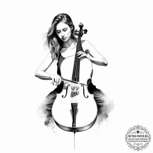 A person playing a cello with intense emotion... - эскиз тату (№1754071941_0, 01.08.2025 18:12) — tattoo-photo.ru