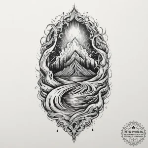 Tattoo sketch molten lava flowing, showing ra... - эскиз тату (№1754073547_0, 01.08.2025 18:39) — tattoo-photo.ru