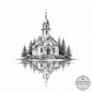 The quiet interior of a monastery., ink illus... - эскиз тату (№1754074757_0, 01.08.2025 18:59) — tattoo-photo.ru