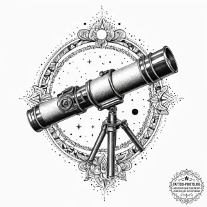 A telescope pointing at the stars, tattoo lin... - эскиз тату (№1754076594_0, 01.08.2025 19:29) — tattoo-photo.ru
