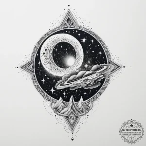 Tattoo design: a celestial landscape with sta... - эскиз тату (№1754081211_0, 01.08.2025 20:46) — tattoo-photo.ru