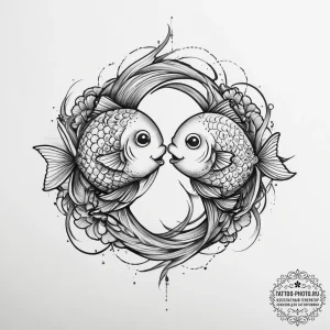 Tattoo design pisces fish, one symbolizing th... - эскиз тату (№1754081611_0, 01.08.2025 20:53) — tattoo-photo.ru