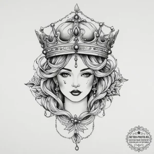 Crown, ink illustration for tattoo, soft whip... - эскиз тату (№1754089468_0, 01.08.2025 23:04) — tattoo-photo.ru
