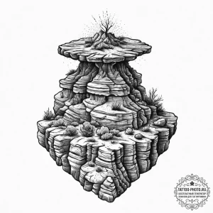 The dramatic, layered rock formations of the... - эскиз тату (№1754089665_0, 01.08.2025 23:07) — tattoo-photo.ru