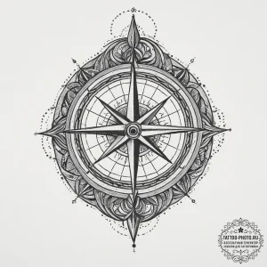 Compass, tattoo sketch design, detailed cross... - эскиз тату (№1754090488_0, 01.08.2025 23:21) — tattoo-photo.ru