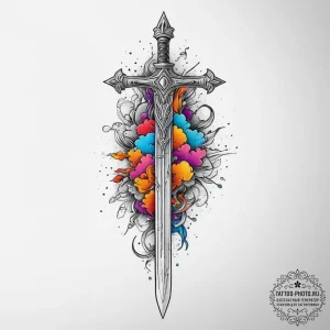 A sword piercing a cloud, tattoo line art, vi... - эскиз тату (№1754092715_0, 01.08.2025 23:58) — tattoo-photo.ru