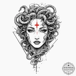 Tattoo sketch a gorgon's head, symbolizing fa... - эскиз тату (№1754093518_0, 02.08.2025 00:11) — tattoo-photo.ru
