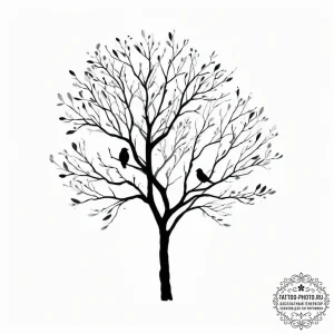 Tattoo design a bird's silhouette, with a tre... - эскиз тату (№1754093928_0, 02.08.2025 00:18) — tattoo-photo.ru