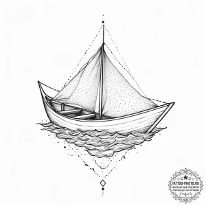 A paper boat sailing on a river of ink, tatto... - эскиз тату (№1754095739_0, 02.08.2025 00:48) — tattoo-photo.ru