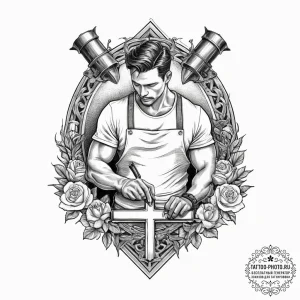 A detailed portrait of a blacksmith at work,... - эскиз тату (№1754098755_0, 02.08.2025 01:39) — tattoo-photo.ru