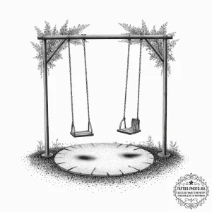 An empty playground at dusk, swings gently mo... - эскиз тату (№1754100594_0, 02.08.2025 02:09) — tattoo-photo.ru