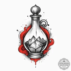 Tattoo design a stylized mana potion with a m... - эскиз тату (№1754101582_0, 02.08.2025 02:26) — tattoo-photo.ru